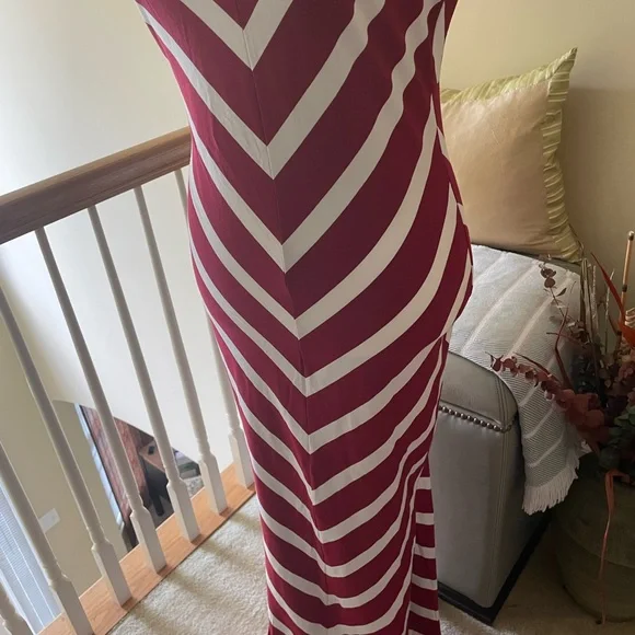 Elegant Striped Maxi Mermaid Dress - Back Out -Red and White - NWT